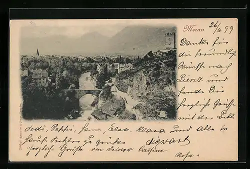 AK Meran, Ortsansicht aus der Vogelschau