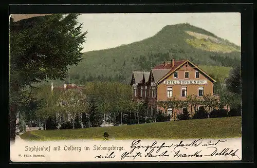 AK Königswinter am Rhein, Hotel Sophienhof mit Oelberg im Siebengebirge