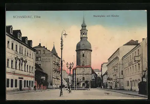 AK Bad Schandau, Marktplatz mit Kirche