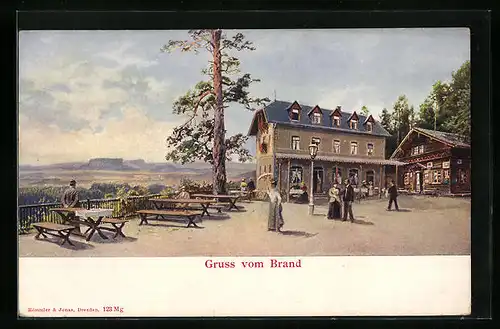 Künstler-AK Hohnstein Sächs. Schweiz, Gruss vom Brand