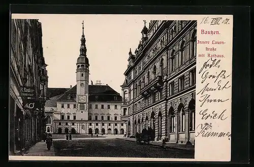 AK Bautzen, Innere Lauenstrasse mit Rathaus