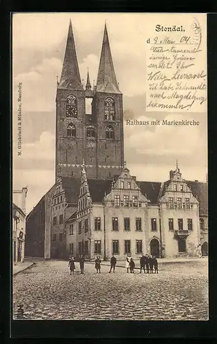 AK Stendal, Rathaus mit Marienkirche