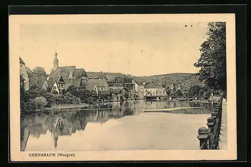 AK Gernsbach (Murgtal), Ortsansicht über das Wasser