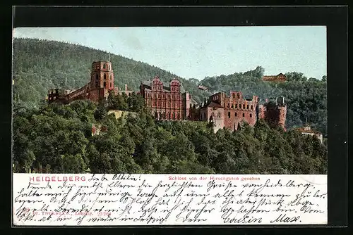 AK Heidelberg, Schloss von der Hirschgasse gesehen