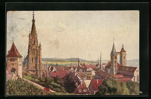 Künstler-AK Esslingen a. N., Totalansicht aus der Vogelschau