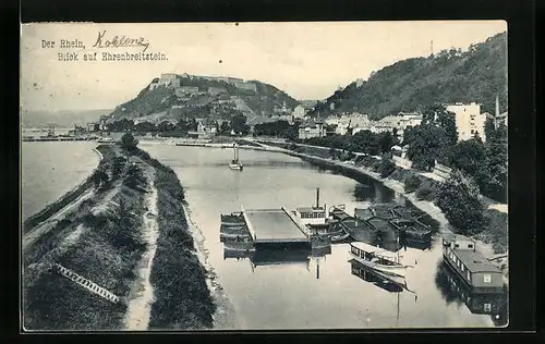 AK Ehrenbreitstein, Blick über den Rhein zum Ort