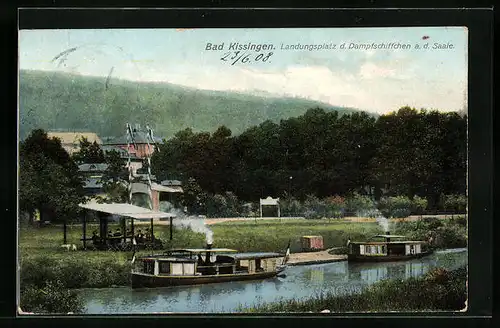 AK Bad Kissingen, Landungsplatz der Dampfschiffchen a. d. Saale