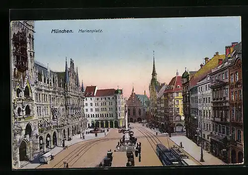 AK München, Marienplatz aus der Vogelschau