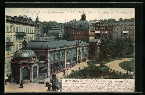 AK Wiesbaden, Kochbrunnen aus der Vogelschau