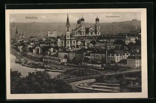 AK Passau, Donaupartie aus der Vogelschau