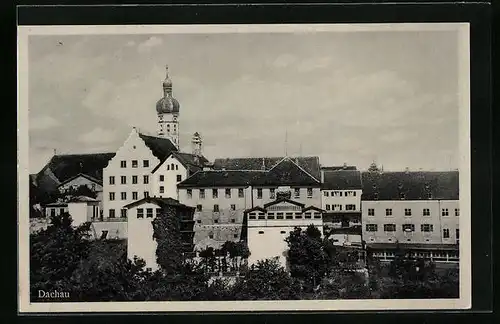 AK Dachau, Teilansicht mit Kirche