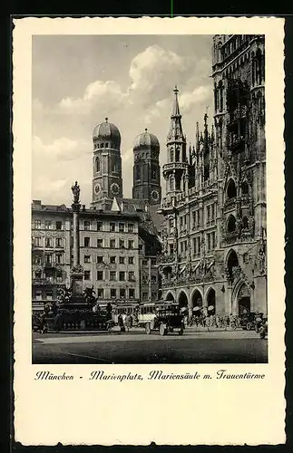AK München, Marienplatz, Mariensäule mit Frauentürme