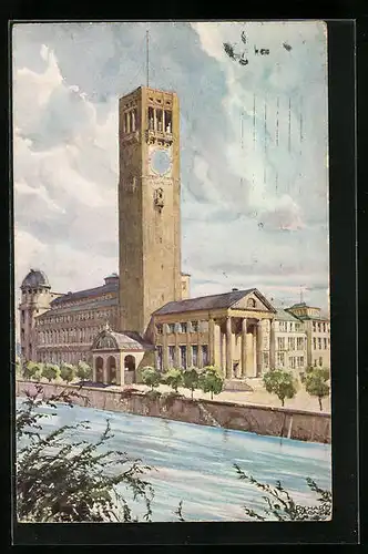 Künstler-AK Richard Wagner: München, Deutsches Museum - Ansicht von Südwest