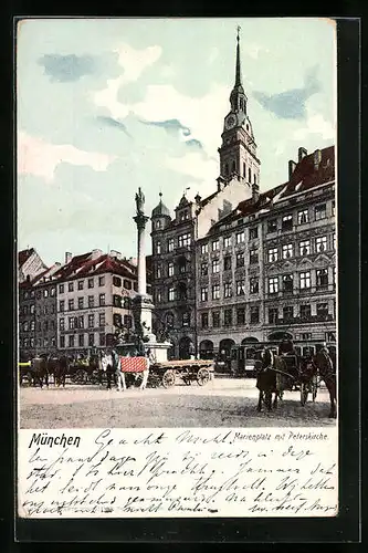 AK München, Marienplatz mit Peterskirche