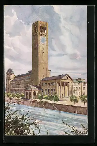 Künstler-AK Richard Wagner: München, Deutsches Museum - Ansicht von Südwest