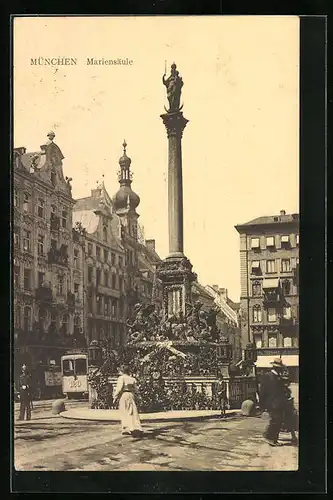 AK München, Blick zur Mariensäule