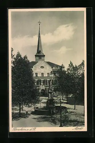 AK Bensheim a. d. B., Markt mit Denkmal