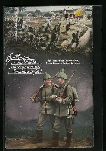 AK Die Vöglein im Walde, die sangen so wunderschön!..., Zwei Soldaten der Infanterie mit Gewehren