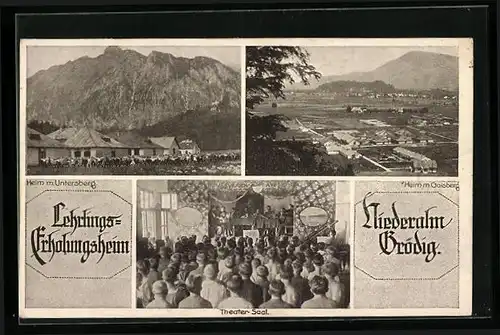 AK Niederalm Grödig, Heim mit Untersberg, Heim mit Gaisberg, Inneres Theatersaal