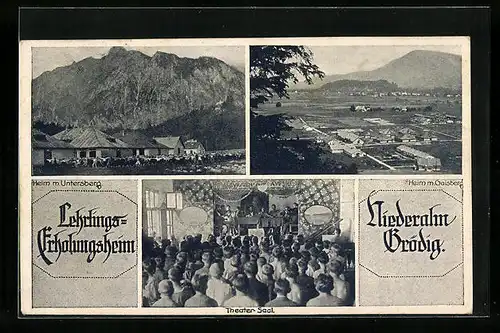 AK Niederalm Grödig, Heim mit Untersberg, Heim mit Gaisberg, Inneres Theatersaal