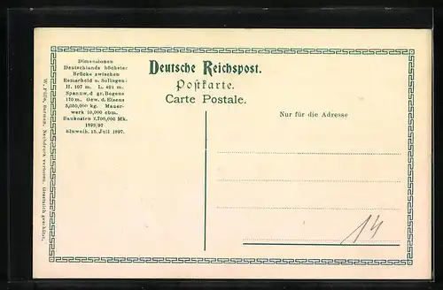 Künstler-AK Müngsten, Kaiser Wilhelm-Brücke im Höhenverhältnis zu anderen Bauwerken