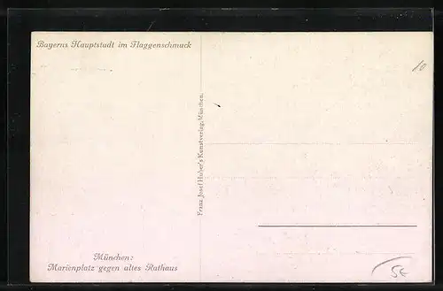 Künstler-AK München, Marienplatz gegen altes Rathaus im Fahnenschmuck