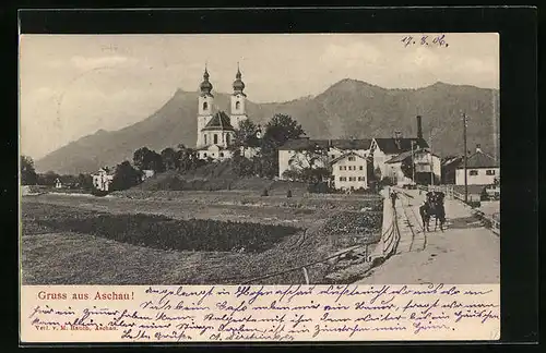 AK Aschau, Ortsansicht mit Kirche