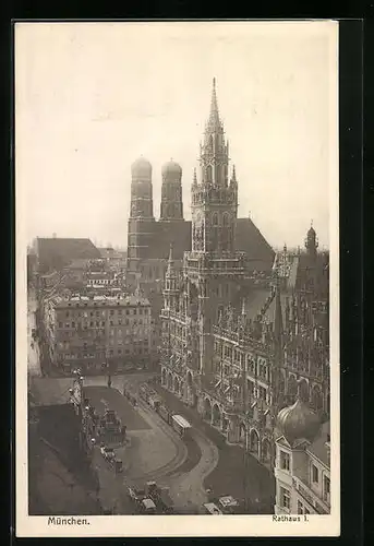AK München, Rathaus und Frauenkirche