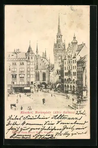 AK München, Marienplatz (Altes Rathaus)
