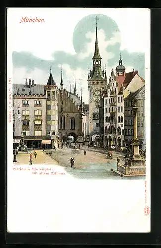 AK München, Partie am Marienplatz mit altem Rathaus