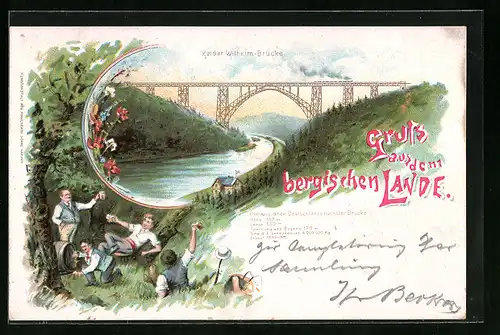 Lithographie Müngsten /Bergisches Land, Kaiser Wilhelm-Brücke