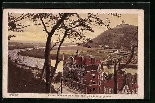 AK Porta, Kaiser Wilhelm-Denkmal vom Jakobsberg gesehen