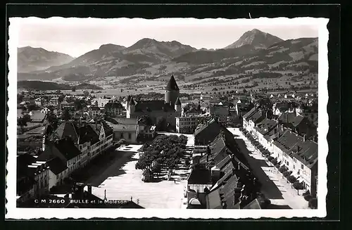 AK Bulle, et le Moleson, Blick auf den Stadtplatz
