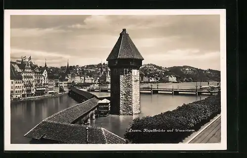 AK Luzern, Kapellbrücke und Wasserturm