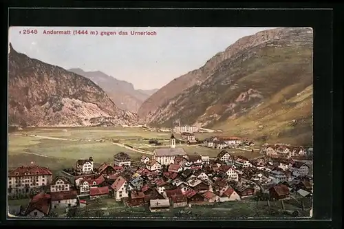AK Andermatt, Totalansicht gegen das Urnerloch