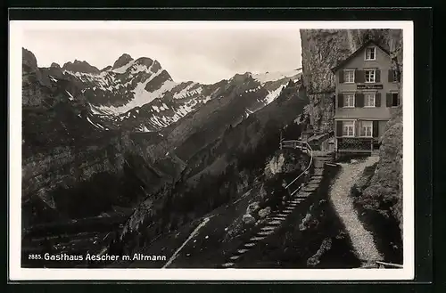AK Appenzell, am Gasthaus Aescher mit Blick zum Altmann