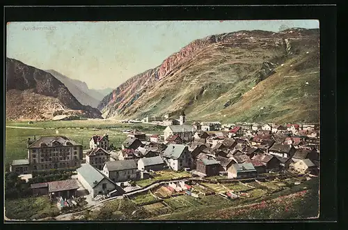 AK Andermatt, Blick über die Dächer der gesamten Stadt