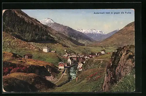 AK Andermatt, Stadtansicht gegen die Furka