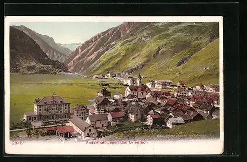 Lithographie Andermatt, Ansicht gegen das Urnerloch