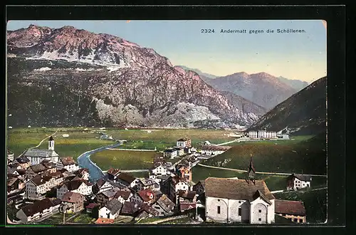 AK Andermatt, Stadtblick gegen die Schöllenen