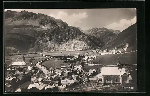AK Andermatt, Blick über die Stadt auf die Berge