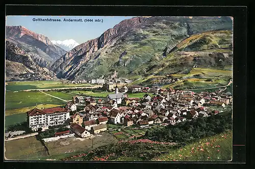 AK Andermatt, Stadtansicht an der Gotthardstrasse