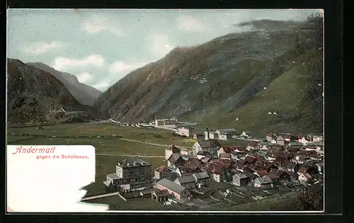 Lithographie Andermatt, Totale gegen die Schöllenen