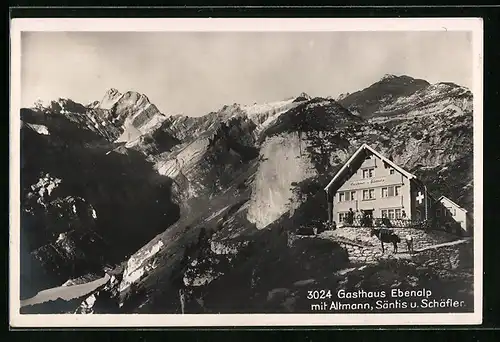 AK Appenzell, Gasthaus Ebenalp, Blick auf Altmann, Sntis und Schäfler