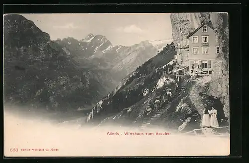 AK Appenzell, Wirtshaus zum Aescher, Blick zum Säntis