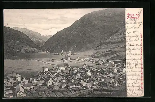 AK Andermatt, Blick auf die gesamte Stadt im Tal