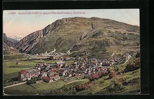 AK Andermatt, Totalansicht gegen Oberalpstrasse und Urnerloch