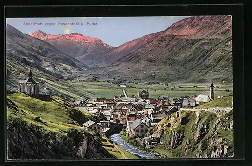 AK Andermatt, Ansicht gegen Furka und Hospenthal