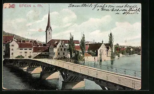 AK Stein am Rhein, die Kirche von der Rheinbrücke gesehen
