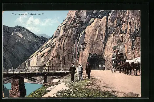 AK Andermatt, Pferdekutsche am Urnerloch